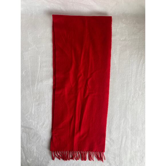 Vintage Lambswool Made In Italy Red Wool Winter Scarf with Fringe Preppy Unisex - Picture 5 of 8
